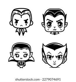 Charming and playful collection of Hand drawn line art illustrations featuring cute Dracula heads, perfect for Halloween or any occasion