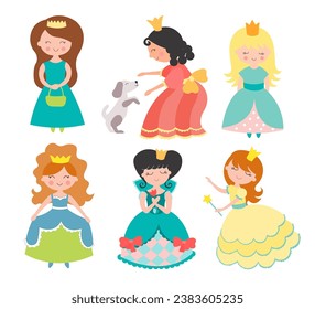 Charming playful princesses colorful  Vector illustration