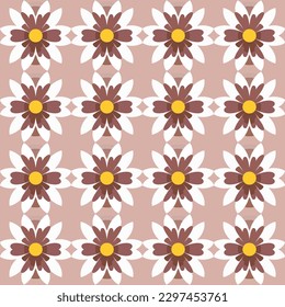 Charmante und spielerische Vektorgrafik nahtlose Wiederholung Muster mit rosafarbenen und braunen Blumen auf weißem Hintergrund, perfekt für Original-Grußkarten oder High-End-Servietten.