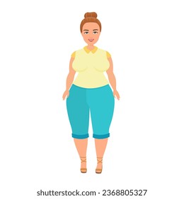 Charming plus size woman. Overweight lady in stylish outfit, curvy fat woman cartoon vector illustration