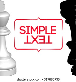 Charming postcard-invitation-shifter with black and white chess king on the sides and partially inverted text. All isolated.