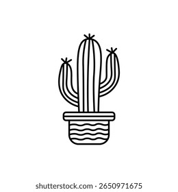 A charming potted cactus outline, perfect for desert, nature, or plant-themed designs with a minimalist touch.
