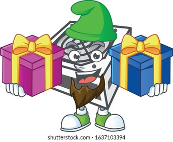 A charming power supply unit white color cartoon mascot style with two boxes of gifts