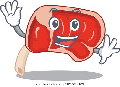 A charming prime rib mascot design style smiling and waving hand