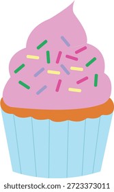 A charming and professional vector illustration of a classic cupcake, featuring smooth pink frosting and a light blue paper liner. This minimalist bakery graphic captures the essence of sweetness, celebration, and artisanal culinary treats, making it a high-value asset for the food service, party planning, and gift industries. The design features perfectly smooth vector paths and vibrant primary colors, ensuring high visibility and immediate recognition as a universal symbol for a special treat. The high-quality scalable vector is an ideal choice for vinyl cutting hardware like Cricut and Silhouette used to create window decals for cafes, personalized party favors, and custom heat transfer designs for kitchen apparel. Conceptually, the imagery represents joy, childhood memories, and the craftsmanship of a professional patisserie. It serves as a versatile resource for creating bakery logos, birthday invitation graphics, dessert blog headers, and digital stickers for lifestyle apps. The master craftsmanship ensures that the rounded curves of the frosting and the pleated detail of the liner remains sharp even when enlarged for large-format promotional signage or reduced for small mobile interface symbols, providing an appetizing visual for all contexts related to hospitality and the domestic arts, capturing the timeless appeal of a beloved snack with a polished finish.