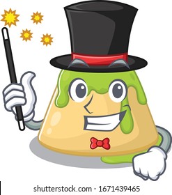 Charming pudding green tea cartoon design performance as a Magician style