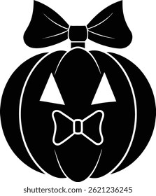 Charming pumpkin silhouette illustration featuring a stylish bow tie. Perfect for Halloween, autumn decor, or festive design themes. Simple, elegant, and playful — ideal for seasonal graphics 