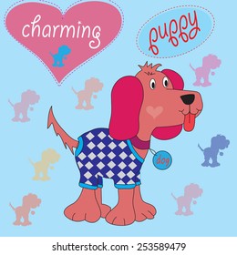 charming puppy with a necklace vector illustration