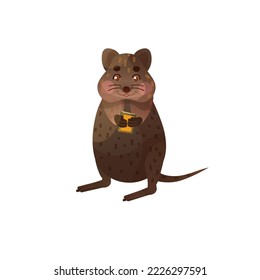 Charming quokka with a books in his hands. Animals read.  Educational illustration for children. Cartoon cute animal. a mammal