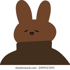 Encantador personaje de conejo en Vector de cuello alto | Lindo diseño minimalista marrón