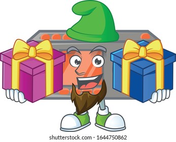 A charming radio transceiver cartoon mascot style with two boxes of gifts