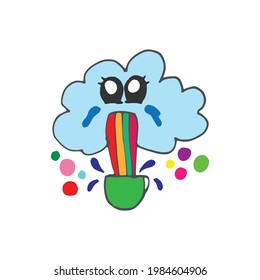 Charming Rainbow Fantasy: Explore a fantasy realm with this kawaii cloud featuring a shooting rainbow. The cute expression and eyes add charm, making it ideal for creating a visually delightful design