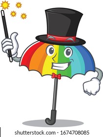 Charming rainbow umbrella cartoon design performance as a Magician style