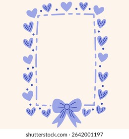Charming rectangular frame made with heart shapes and finished with a cute bow. Perfect for Valentine’s cards, love letters, scrapbook elements, and baby girl invitations. Soft and hand drawn style.