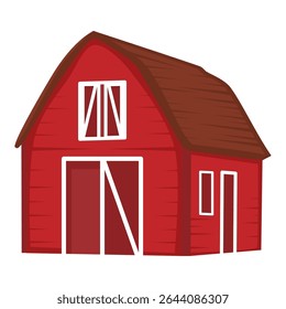 Charming Red Barn com telhado de arco e guarnição de janela branca para projetos temáticos da fazenda, anúncios de alimentos, livros infantis e cartazes do festival da fazenda