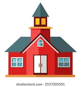 A charming red building with a tall tower, perfect for adding a touch of whimsy to your designs. This cheerful illustration is ideal for children's books, educational materials.