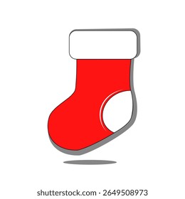 A charming red Christmas stocking icon, symbolizing festive traditions, holiday spirit, and gift-giving. Perfect for seasonal designs, winter celebrations, and cozy holiday themes. Clean vector flat