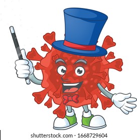 Charming red corona virus cartoon design performance as a Magician style