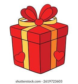 A charming red gift box adorned with delicate hearts and wrapped in a silky satin ribbon, perfect for expressing love, affection, and heartfelt celebrations.