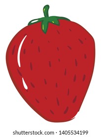 A charming red strawberry topped with a blunt and short green stalk used to décor homes, cakes, ice creams, and, undoubtedly, for the pleasure of eating, vector, color drawing or illustration. 