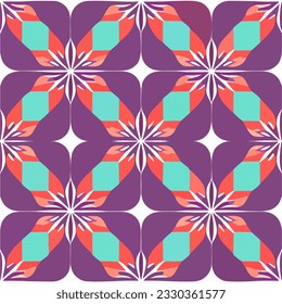 Charming repeating fabric pattern resembling a blossoming flower, with a playful peppermint motif that creates an iconic appeal.