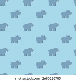 Charming repeating pattern featuring simplified silhouettes of rhinoceroses in a cool teal shade, perfect for playful designs.
