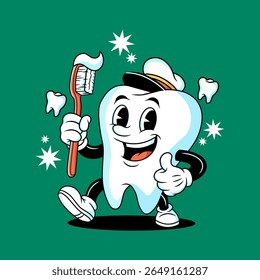 charming retro cartoon tooth,ideal mascot for any dental clinic, especially for kids.Its friendly expression and clean, healthy look