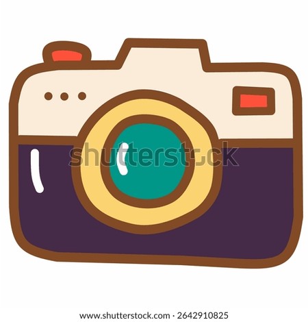 A charming retro instant camera in hand-drawn doodle style. Perfect for travel themes, photography content, vacation scrapbooks, and creative digital art in cute cartoon style.