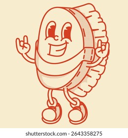 Mascote de escova retro charmoso charmoso com alça de tecido. Design de cerdas naturais artesanais para produtos de cuidados com a pele sustentáveis