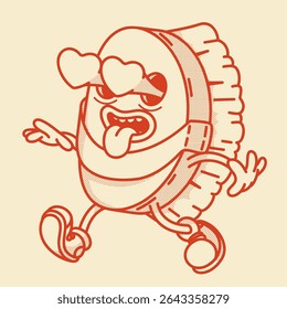 Mascote de escova retro charmoso charmoso com alça de tecido. Design de cerdas naturais artesanais para produtos de cuidados com a pele sustentáveis