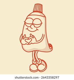 Charming retro tube mascot - toothpaste or cream. Vintage vector illustration for hygiene cosmetic branding.
