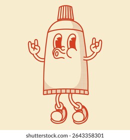 Charming retro tube mascot - toothpaste or cream. Vintage vector illustration for hygiene cosmetic branding.
