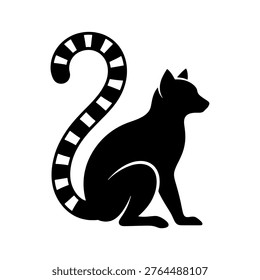 charming ring tailed lemur silhouette sitting with a long striped tail curled upwards isolated on white background for madagascar wildlife vector design or exotic animal mascot branding and logo