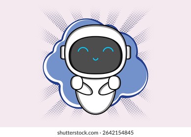Charming robot character with a sleek white body, a friendly black face, and bright blue eyes.AI innovation. Illustration vector design. EPS 10.