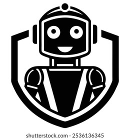 Encantador robô mascote logotipo silhueta vetor para tecnologia, educação, e marca de inovação. Ideal para produtos digitais, projetos de CTEM e marca de tecnologia moderna com um apelo amigável.