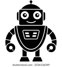Charming robot mascot logo silhouette vector for tech, education, and innovation branding. Ideal for digital products, STEM projects, and modern tech branding with a friendly appeal.