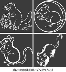 Charmosas Ilustrações de Roedores: Uma Coleção de Desenhos de Arte com Ratos, Ratos e Esquilos em Cenas lúdicas