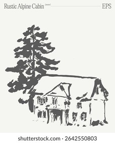 Uma ilustração de cabine alpina rústica encantadora perfeita para capturar a natureza e temas de aventura