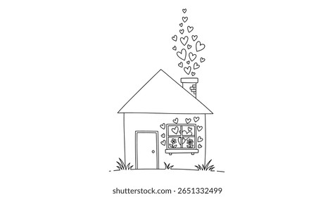 Charming rustic cabin illustration with smoke rising from chimney creating a cozy atmosphere
