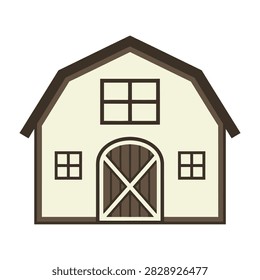 A charming rustic farm barn icon featuring a traditional gambrel roof design with a large wooden door and symmetrical windows, ideal for agricultural branding.