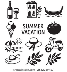 Charming Rustic Summer Vacation Hand-Drawn Icons Collection