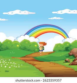 A charming scene where a beautiful little girl is returning home from school with books.