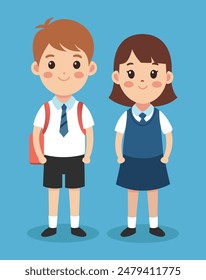 Charming School Kids Boy and Girl in Uniform