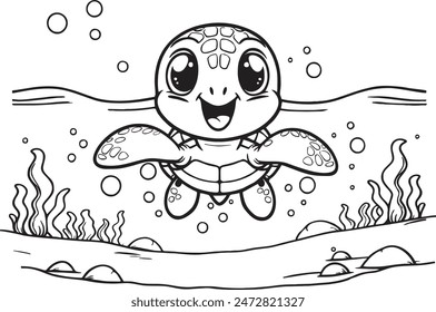  Charming sea turtle illustration for coloring books. Perfect for kids, Printable, detailed, and engaging