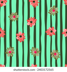 Charming seamless floral pattern with daisies in pastel hues, perfect for spring and summer fabric or wallpaper designs.
