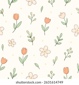 Um padrão floral suave encantador em estilo minimalista, perfeito para papelaria, tecido ou design de fundo.