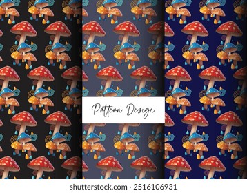 A charming seamless mushroom pattern featuring whimsical and intricate fungi illustrations. Ideal for textiles, packaging, and nature-themed designs with an enchanting forest vibe.