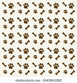 Charming Seamless Pattern, Delightful Brown Paws and Bones Design Vector Illustration