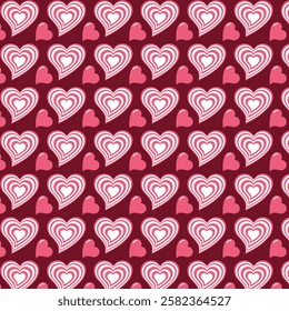 Charming seamless pattern featuring mesmerizing pink and red heart-shaped layers, perfect for Valentine’s Day, wedding designs, romantic cards, and digital backgrounds. High-quality vector art 