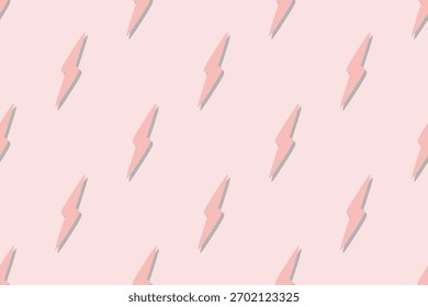 A charming seamless pattern featuring numerous light pink lightning bolts with subtle shadows against a soft pink background, creating a modern and playful design.